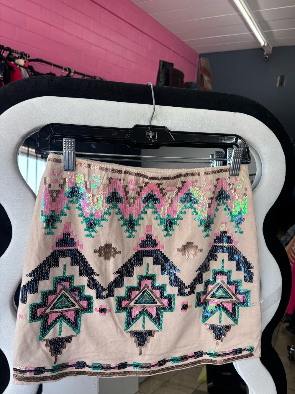 Willa Sequin Embellished Pink Geometric Mini Skirt